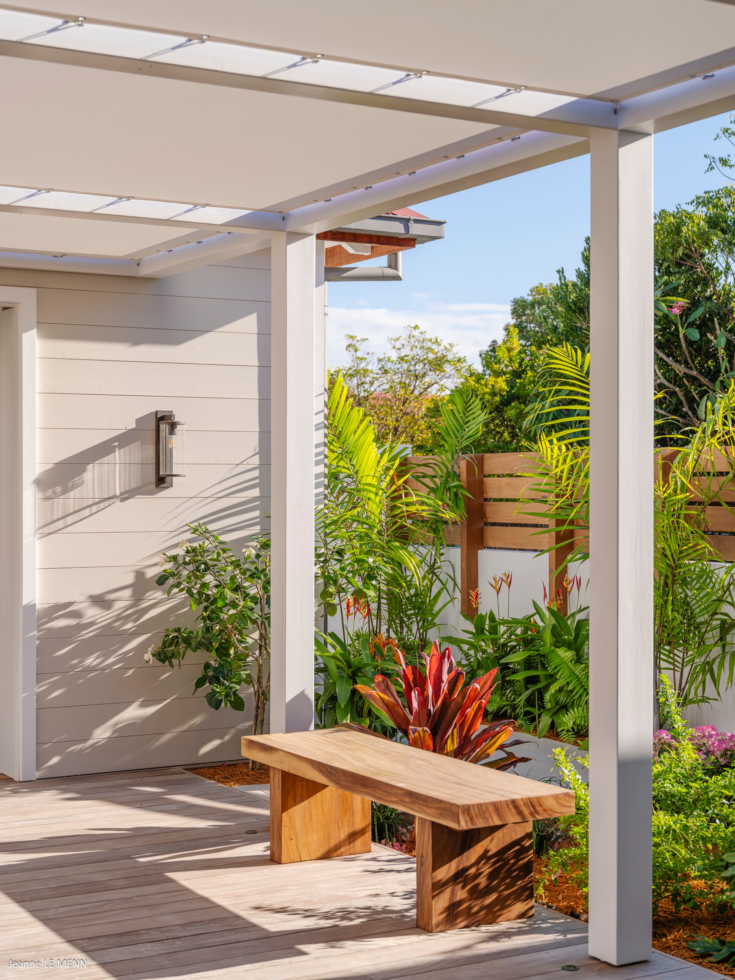 East-facing terrace with tropical garden views