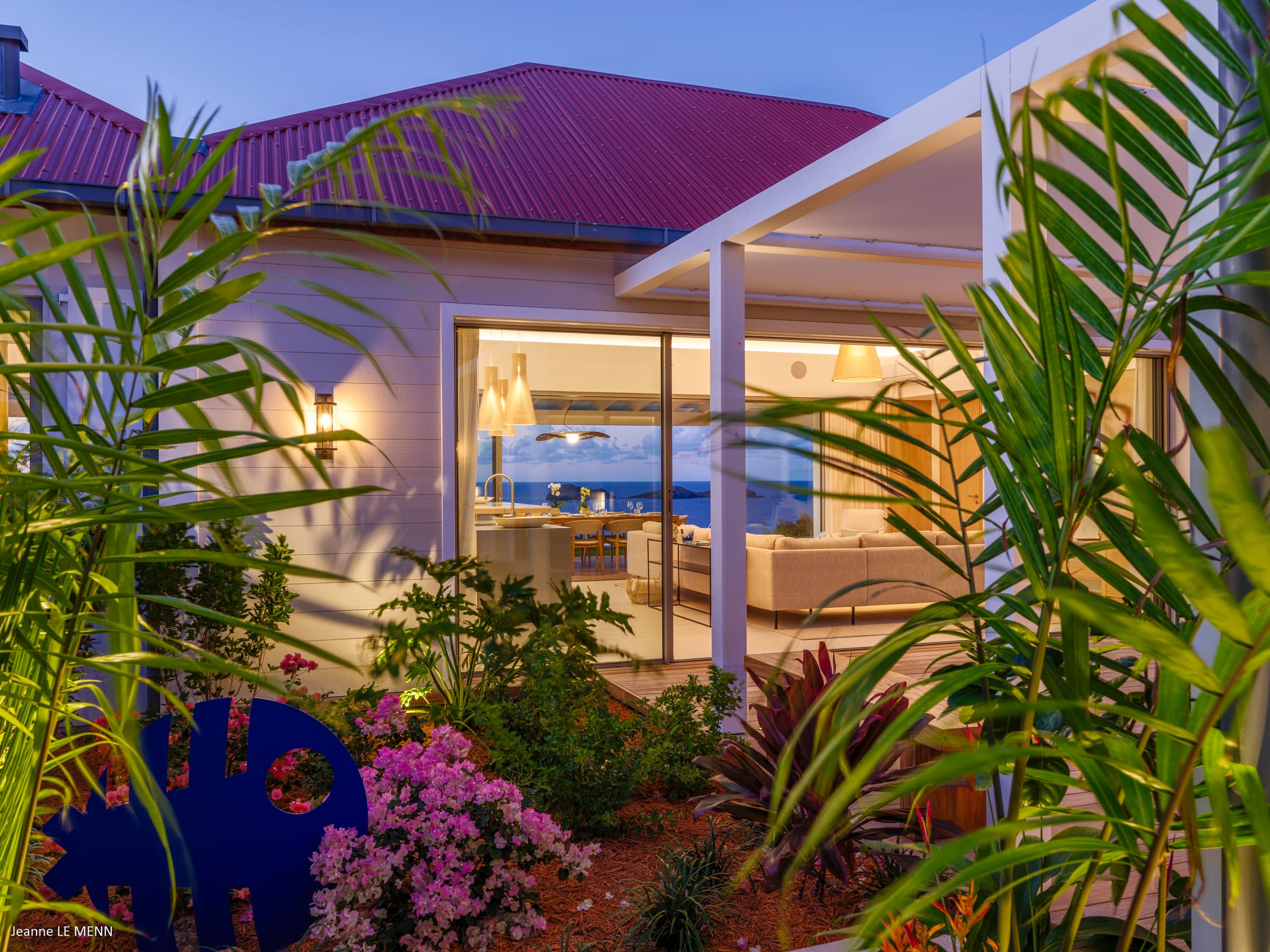 Terrace and jungle canopy at sunset