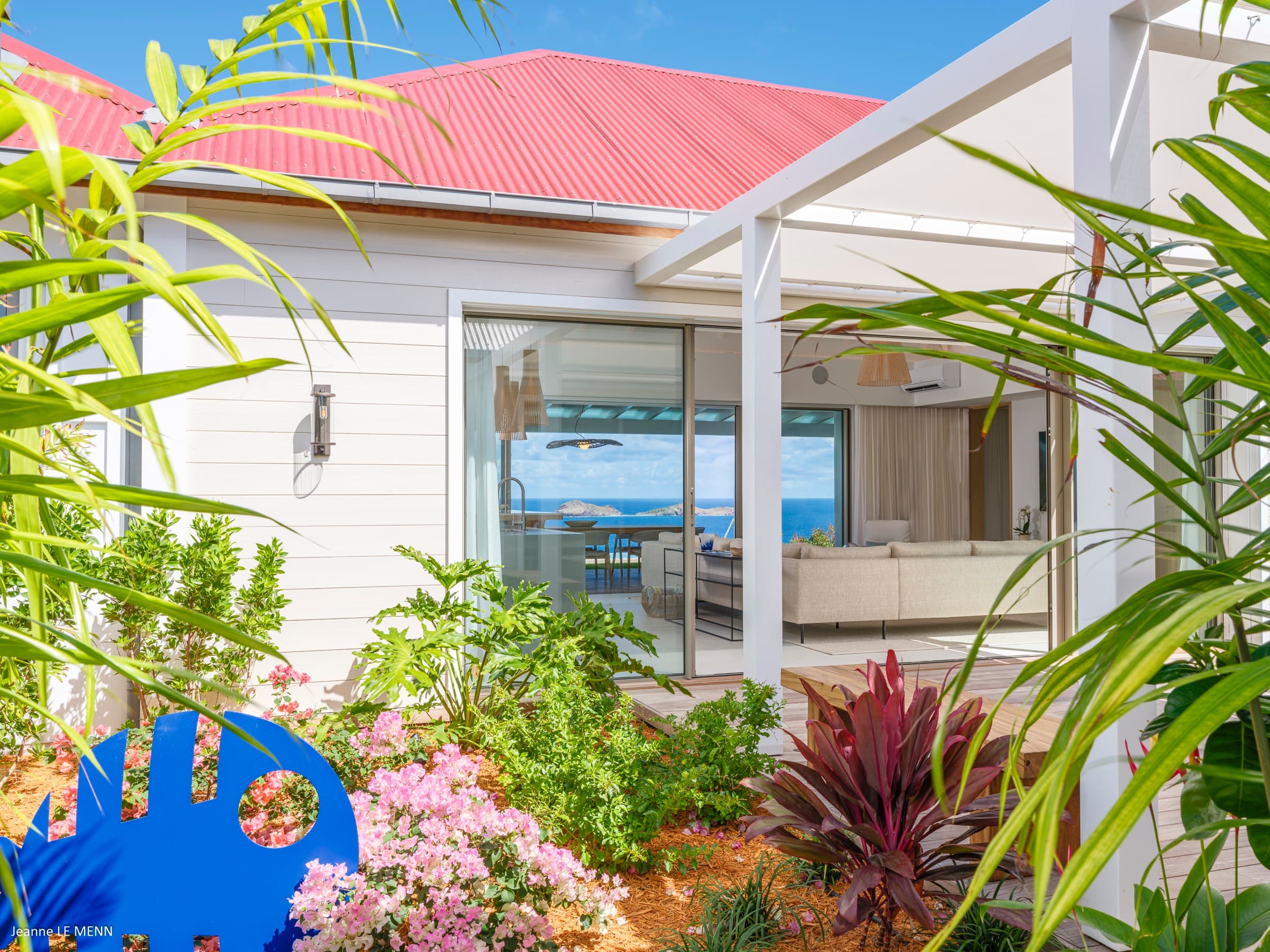 Terrace surrounded by lush tropical vegetation